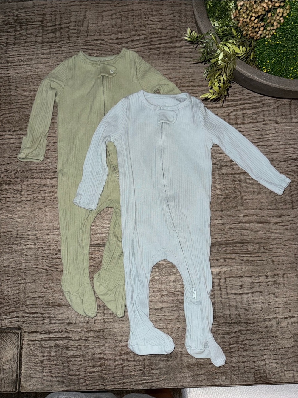 Cloud Island set of 2 zippy footie sleepers size 3-6 months green blue
